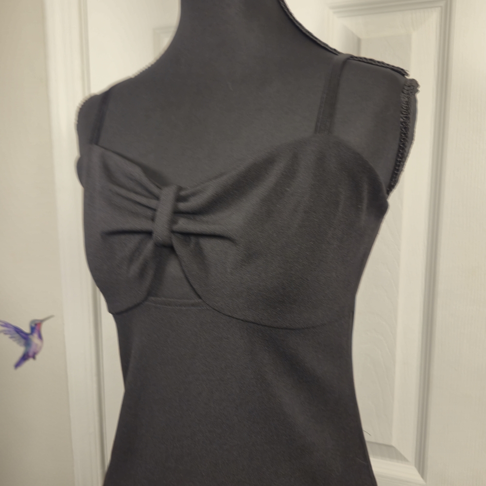 Express Black Bow Front Sweetheart Neck Bodysuit M Pinup Y2K Coquette Thong - Picture 3 of 5